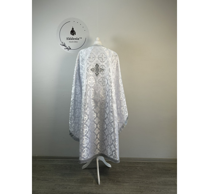 White-gold greek vestment - Priest liturgical vestment set - Phelon, stole, cuff