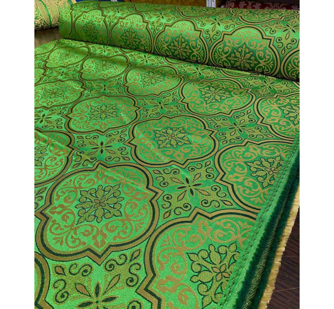 Set of sticharions, orar and covers custom made of green brocade