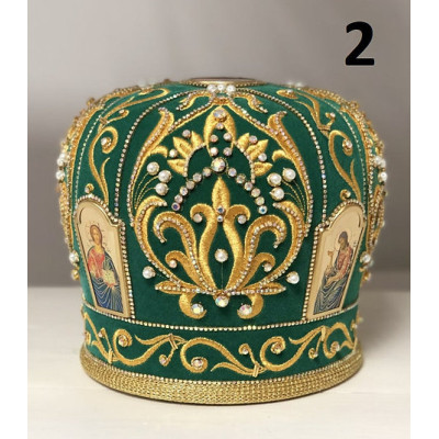 Green Mitra - Сrown - Mitre - Miter - Archbishop's mithra - Mithras - Orthodox bishop's mitra