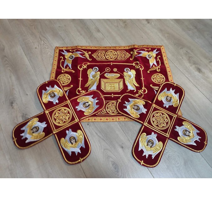 Embroidered orthodox chalice covers set of aer and 2 vup veils