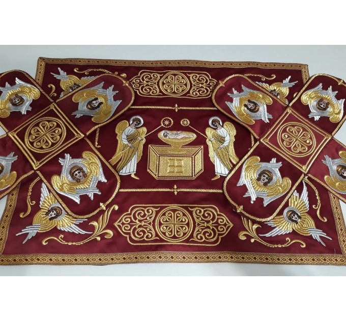 Embroidered orthodox chalice covers set of aer and 2 vup veils