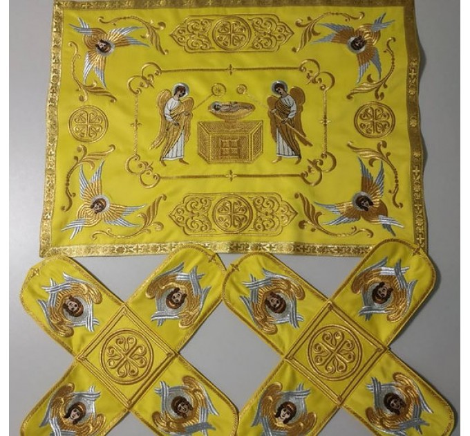 Embroidered orthodox chalice covers set of aer and 2 vup veils