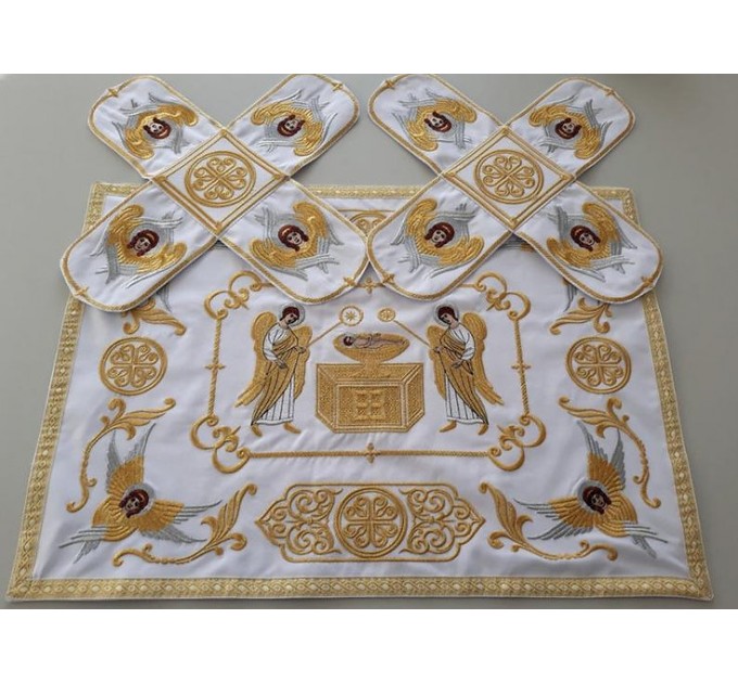 Embroidered orthodox chalice covers set of aer and 2 vup veils