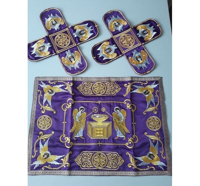 Embroidered orthodox chalice covers set of aer and 2 vup veils