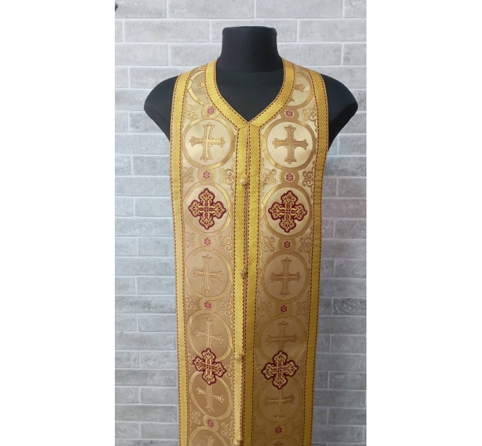 Bishop's Communion set in brocade - Bishop Stole and cuffs in brocade - Bishop set - Small omophorion - Epitrachilion and cuffs