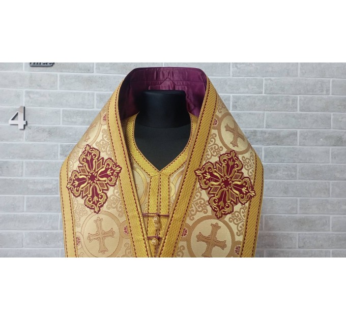 Bishop's Communion set in brocade - Bishop Stole and cuffs in brocade - Bishop set - Small omophorion - Epitrachilion and cuffs