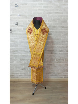 Bishop's Communion set in brocade - Bishop Stole and cuffs in brocade - Bishop set - Small omophorion - Epitrachilion and cuffs