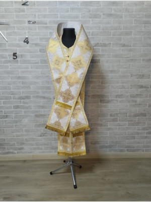 Bishop's Communion set in metallic brocade - Bishop Stole and cuffs in brocade - Bishop set - Small omophorion - Epitrakhilion and cuffs