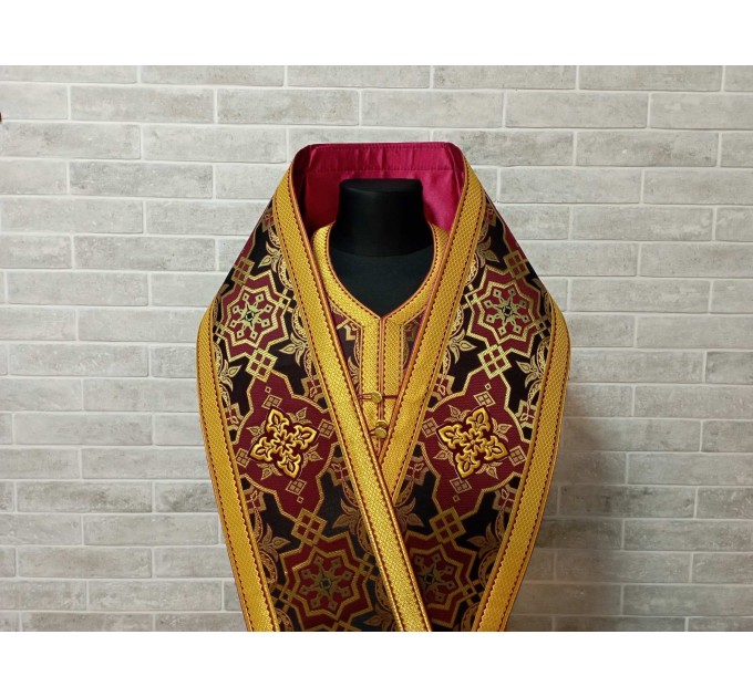 Bishop's Communion set in black/maroon brocade - Bishop Stole and cuffs in brocade - Bishop set - Small omophorion - Epitrachilion and cuffs