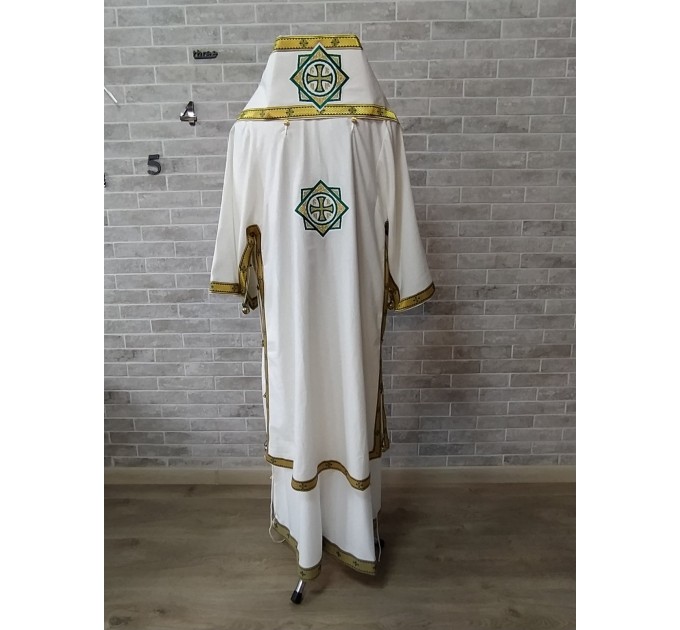 White Bishop's Vestments with green trims - Vestments for Bishop - Archbishop vestments