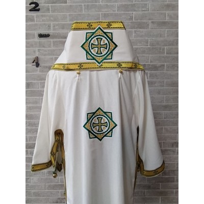 White Bishop's Vestments with green trims - Vestments for Bishop - Archbishop vestments