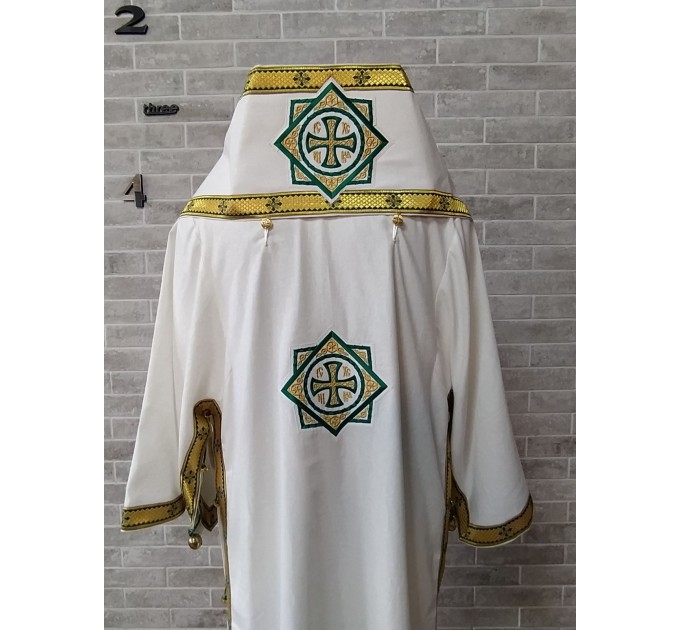 White Bishop's Vestments with green trims - Vestments for Bishop - Archbishop vestments