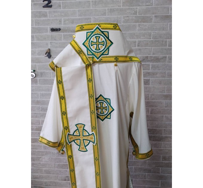 White Bishop's Vestments with green trims - Vestments for Bishop - Archbishop vestments