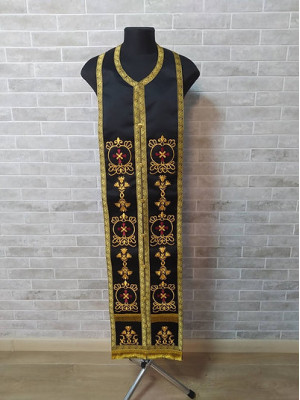 Embroidered Stole and cuffs in satin - Communion set - Priest's set - Orthodox set