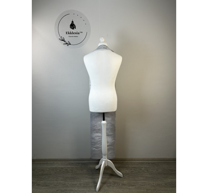 Communion set: stole and cuffs in white brocade - Priest's liturgy communion set