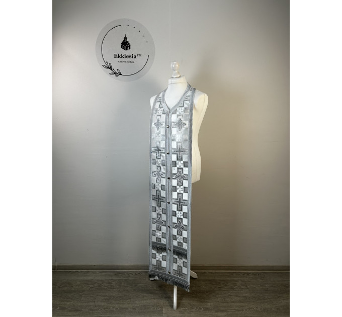 Communion set: stole and cuffs in white brocade - Priest's liturgy communion set