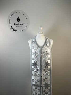 Communion set: stole and cuffs in white brocade - Priest's liturgy communion set