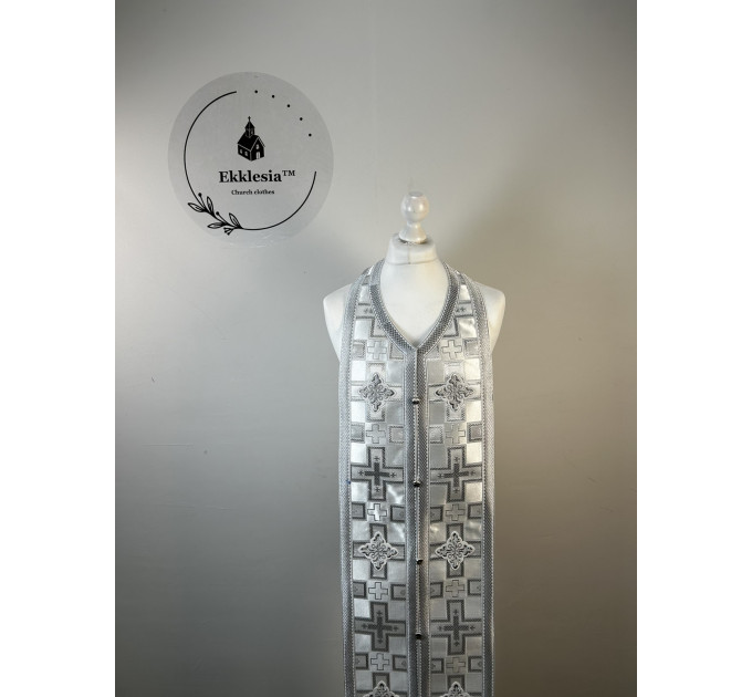 Communion set: stole and cuffs in white brocade - Priest's liturgy communion set