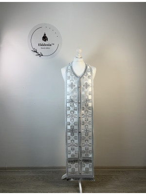 Communion set: stole and cuffs in white brocade - Priest's liturgy communion set