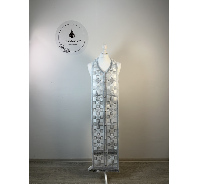 Communion set: stole and cuffs in white brocade - Priest's liturgy communion set