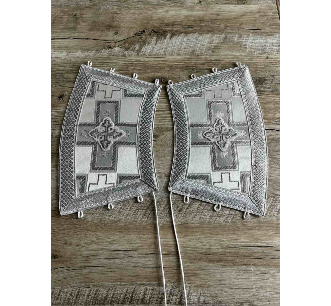 Communion set: stole and cuffs in white brocade - Priest's liturgy communion set