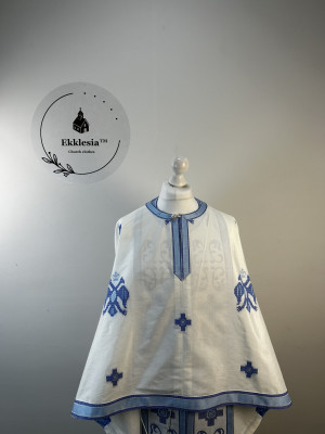 Greek vestment set - Liturgical priest vestmet set in white-blue fabric
