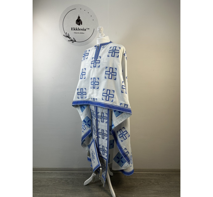 Greek vestment set for priest - Liturgical priest vestmet set white-blue
