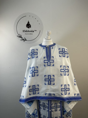 Greek vestment set for priest - Liturgical priest vestmet set white-blue