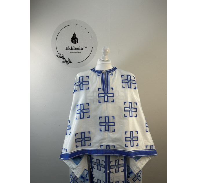 Greek vestment set for priest - Liturgical priest vestmet set white-blue