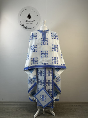 Greek vestment set for priest - Liturgical priest vestmet set white-blue