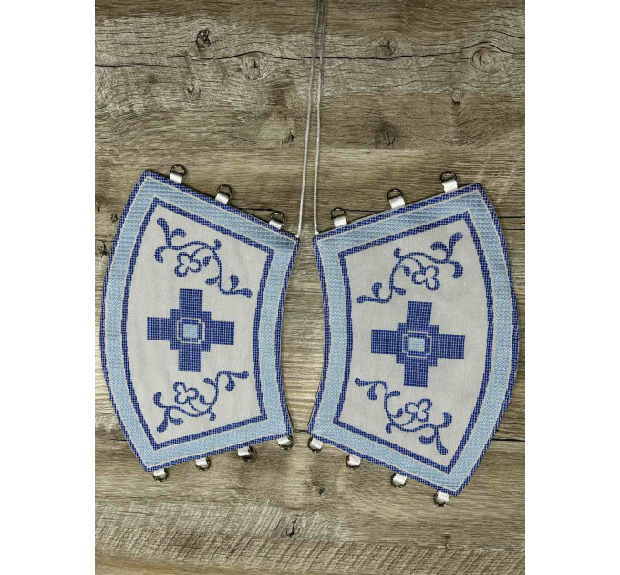 Greek vestment set - Liturgical priest vestmet set in white-blue fabric