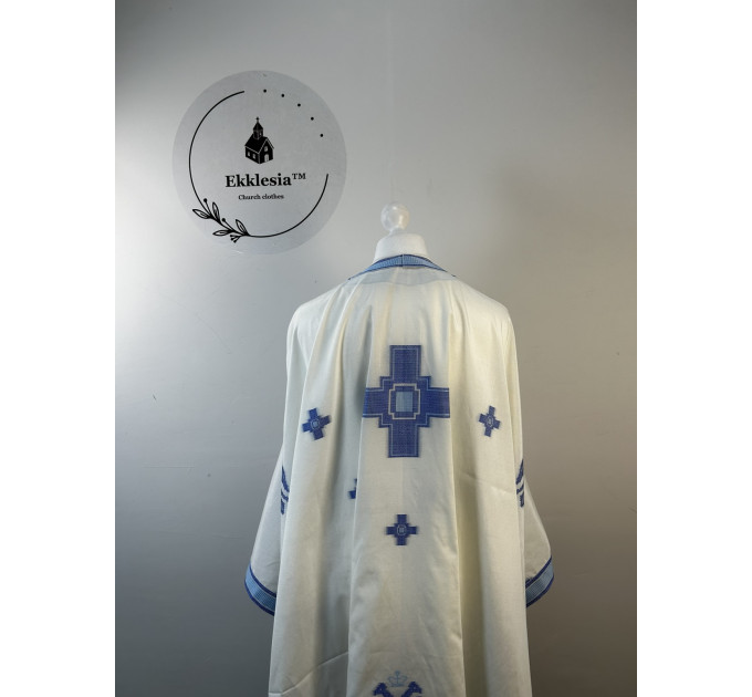 Greek vestment set - Liturgical priest vestmet set in white-blue fabric