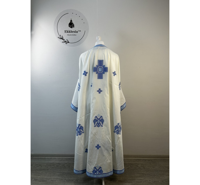 Greek vestment set - Liturgical priest vestmet set in white-blue fabric