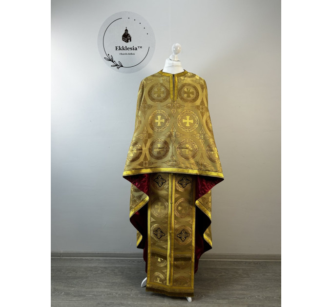 Light blue vestment with the icon - Greek vestment in brocade - Priest vestment