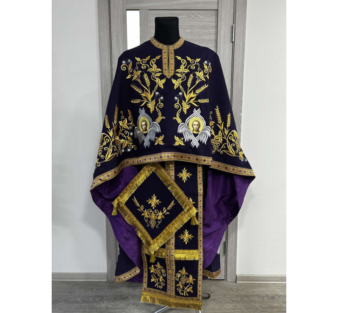 Embroidered Priest Orthodox Greek style vestment- Clergy robe suit
