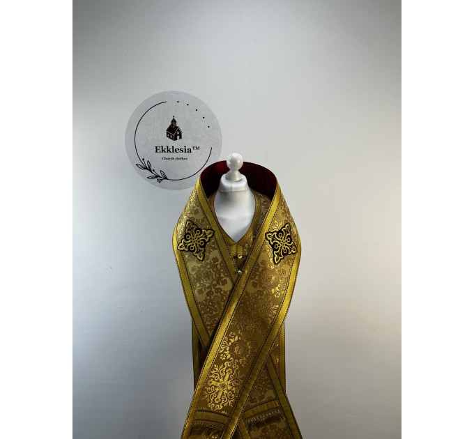 Bishop's Communion set in nonmetallic brocade - Bishop Stole and cuffs in brocade - Bishop set - Small omophorion - Epitrakhilion and cuffs