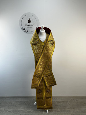 Bishop's Communion set in nonmetallic brocade - Bishop Stole and cuffs in brocade - Bishop set - Small omophorion - Epitrakhilion and cuffs