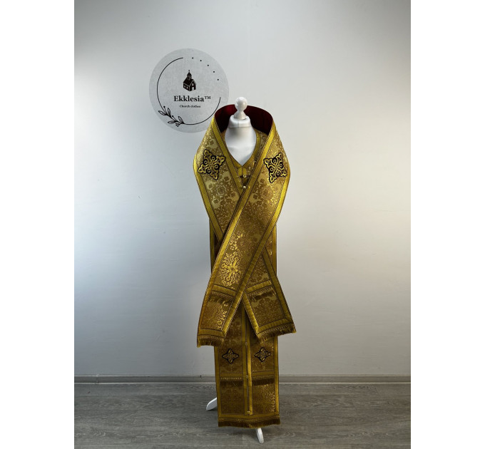 Bishop's Communion set in nonmetallic brocade - Bishop Stole and cuffs in brocade - Bishop set - Small omophorion - Epitrakhilion and cuffs