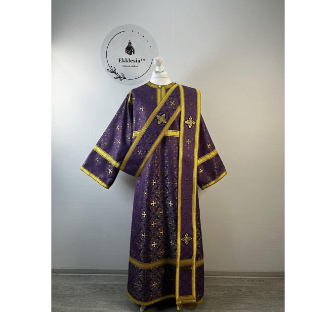 Church vestment set - Orthodox sticharion, orar, and cuffs on brocade - Deacon