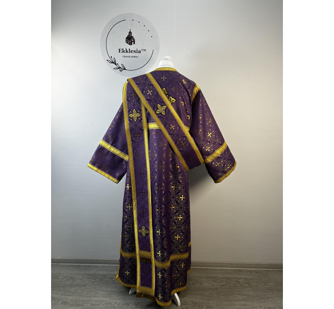 Church vestment set - Orthodox sticharion, orar, and cuffs on brocade - Deacon