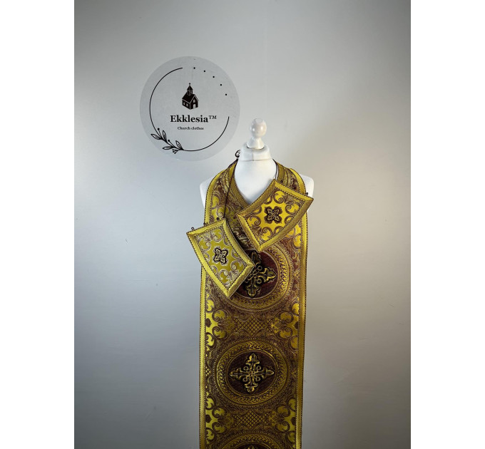 Priest's stole and cuffs - Communion set in brocade - Orthodox priest set