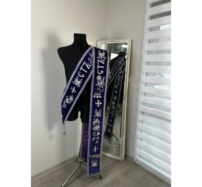 Embroidered Slavic deacon double orar - Protodeacon's orarion - Orthodox double