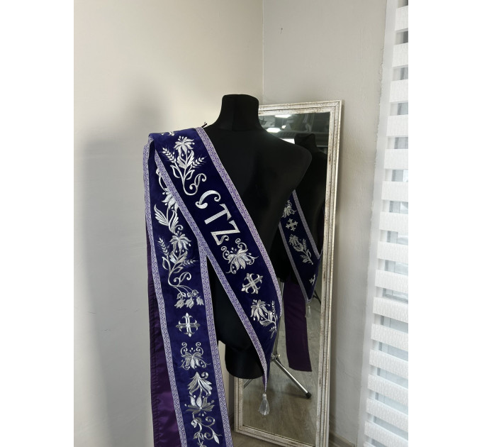 Embroidered Slavic deacon double orar - Protodeacon's orarion - Orthodox double