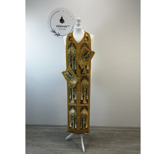 Bishop's Communion set in brocade - Bishop's Stole and cuffs in Greek brocade