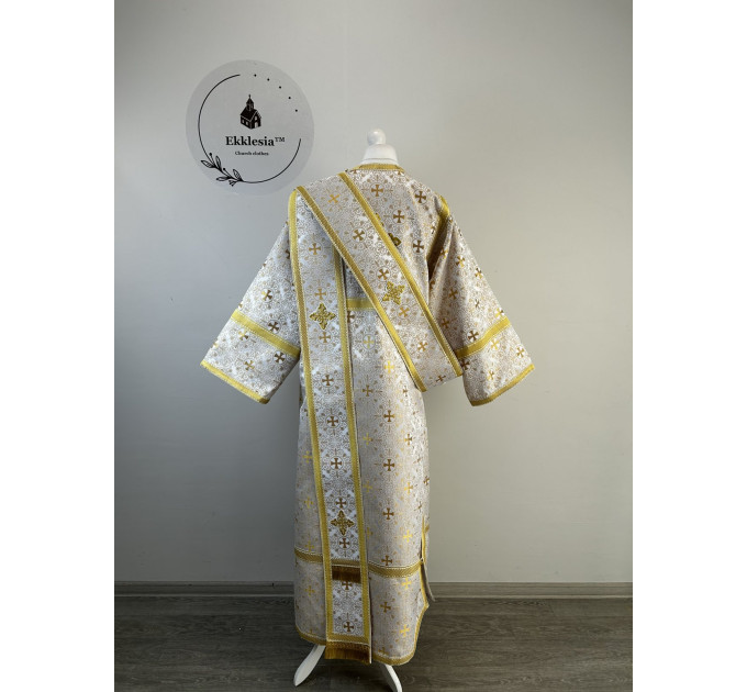 Church vestment set - Orthodox sticharion, orar, and cuffs on brocade - Deacon