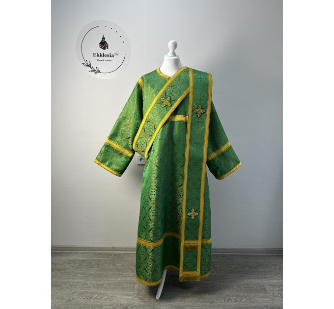 Church vestment set - Orthodox sticharion, orar, and cuffs on brocade - Deacon