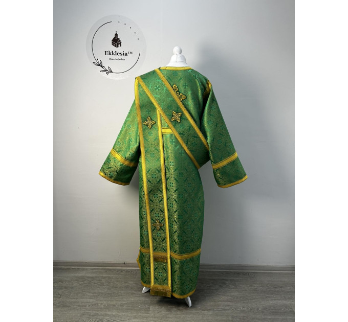 Church vestment set - Orthodox sticharion, orar, and cuffs on brocade - Deacon