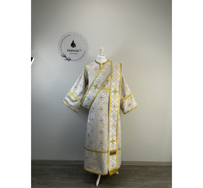 Church vestment set - Orthodox sticharion, orar, and cuffs on brocade - Deacon