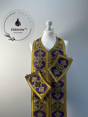 In stock! Communion set in unique brocade - Stole and cuffs for Lent