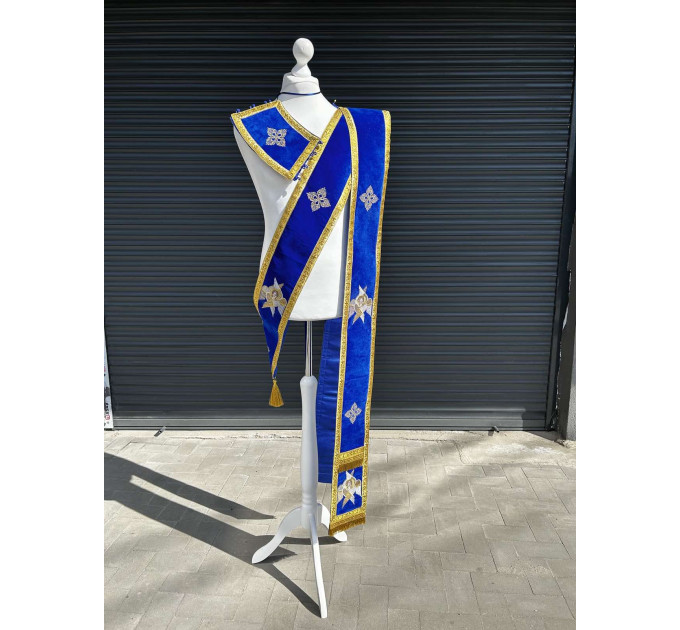 Embroidered orar on velvet - Double orar for deacon - Greek style orar